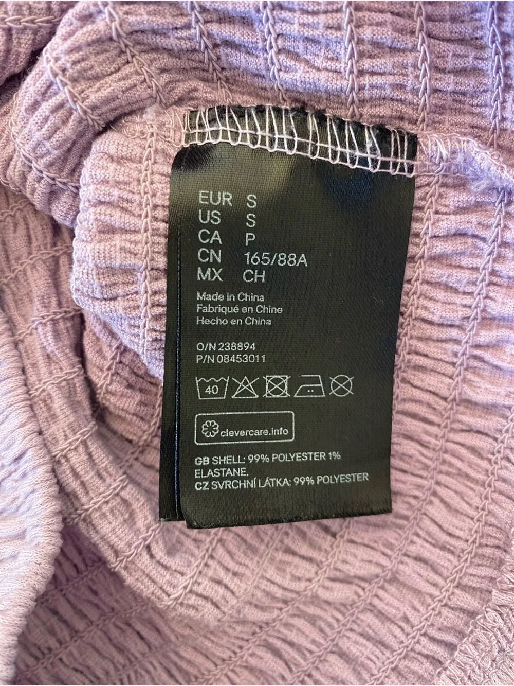 H&M Women’s Lilac Smocked Square-Neck Cropped Long Sleeve Top - size small